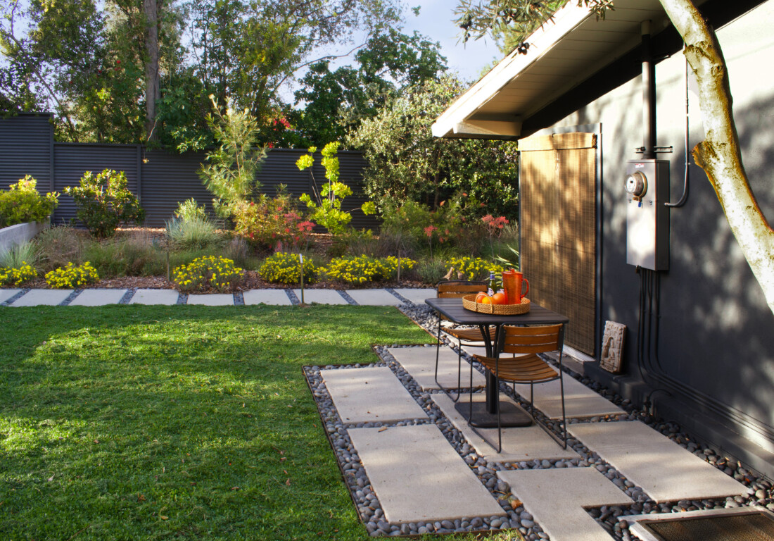 Beautiful concrete patio with decorative pavers in Azusa, CA